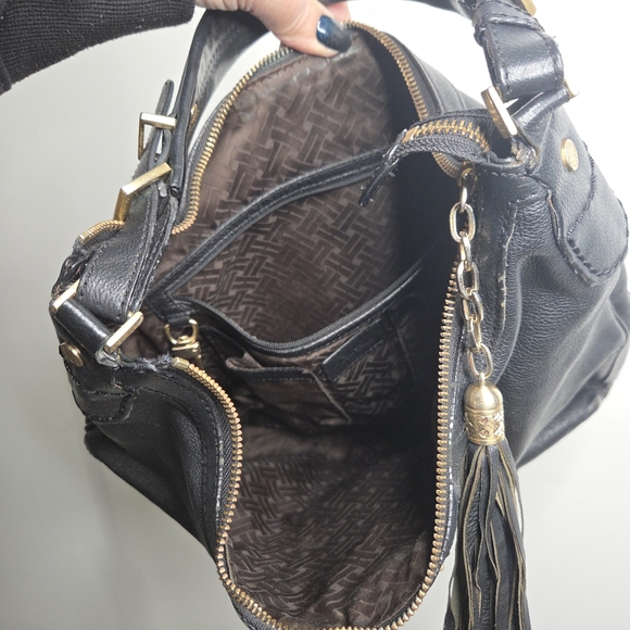 Cole Haan Hobo Handbag Soft Pebbled Black Leather With Tassel Purse - Picture 11 of 11